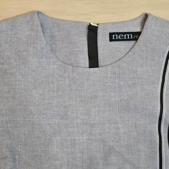 Nemnew Crew neck gray 3/4 sleeve career midi dress Embroidered flower size 6 - Picture 9 of 14